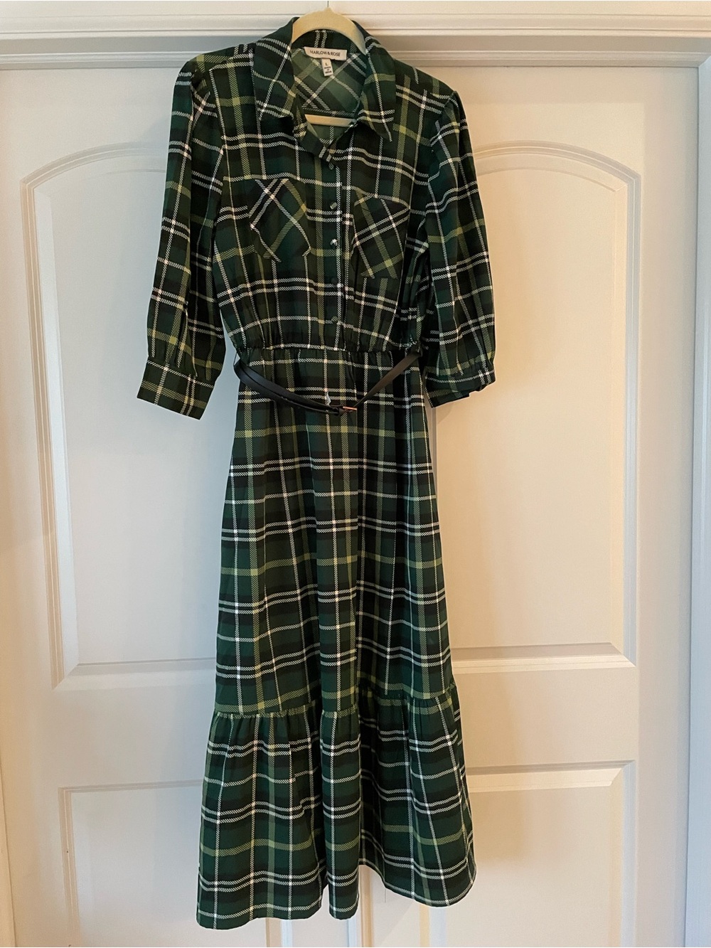 Harlow Green Plaid Maxi Shirt Dress with Belt